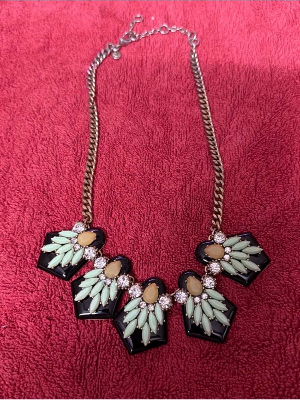 J Crew Statement Mint and Black Floral Cluster Necklace 20”